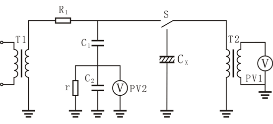 用电容分压器测量高压的接线图